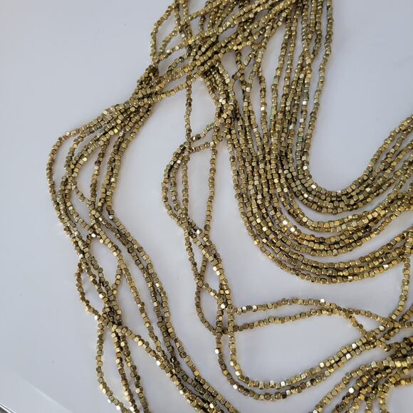 Retro Vintage 40 Inch Multi Strand Gold Bead Necklace Layered Metallic Statement - Picture 5 of 10